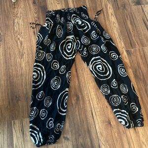 Spiral Patterned Black and White stretch  waist Wide Leg Pants .